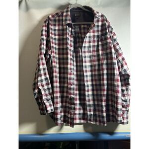 Haggar Men's Xl Long Sleeve Button Down Red Cotton  Flannel